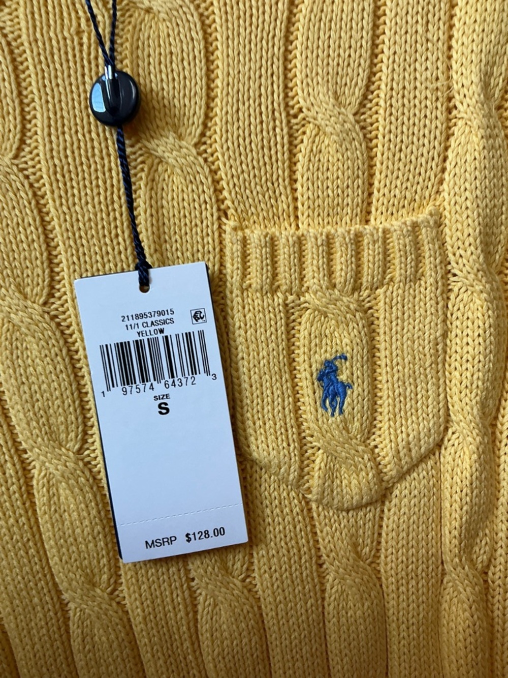 NWT POLO RALPH LAUREN YELLOW RIBBED CREWNECK LOGO POCKET SWEATER - Picture 6 of 15